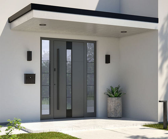 haustür aus Aluminium verbaut in modernen Eingangsbereich