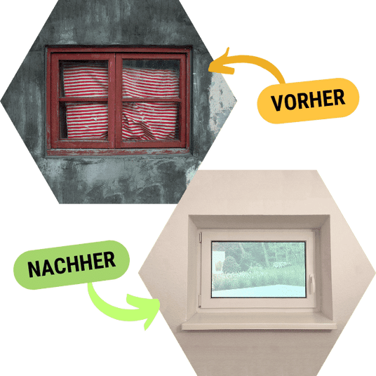 Vorher und Nachher Vergleich der Kunststoff Kellerfenster