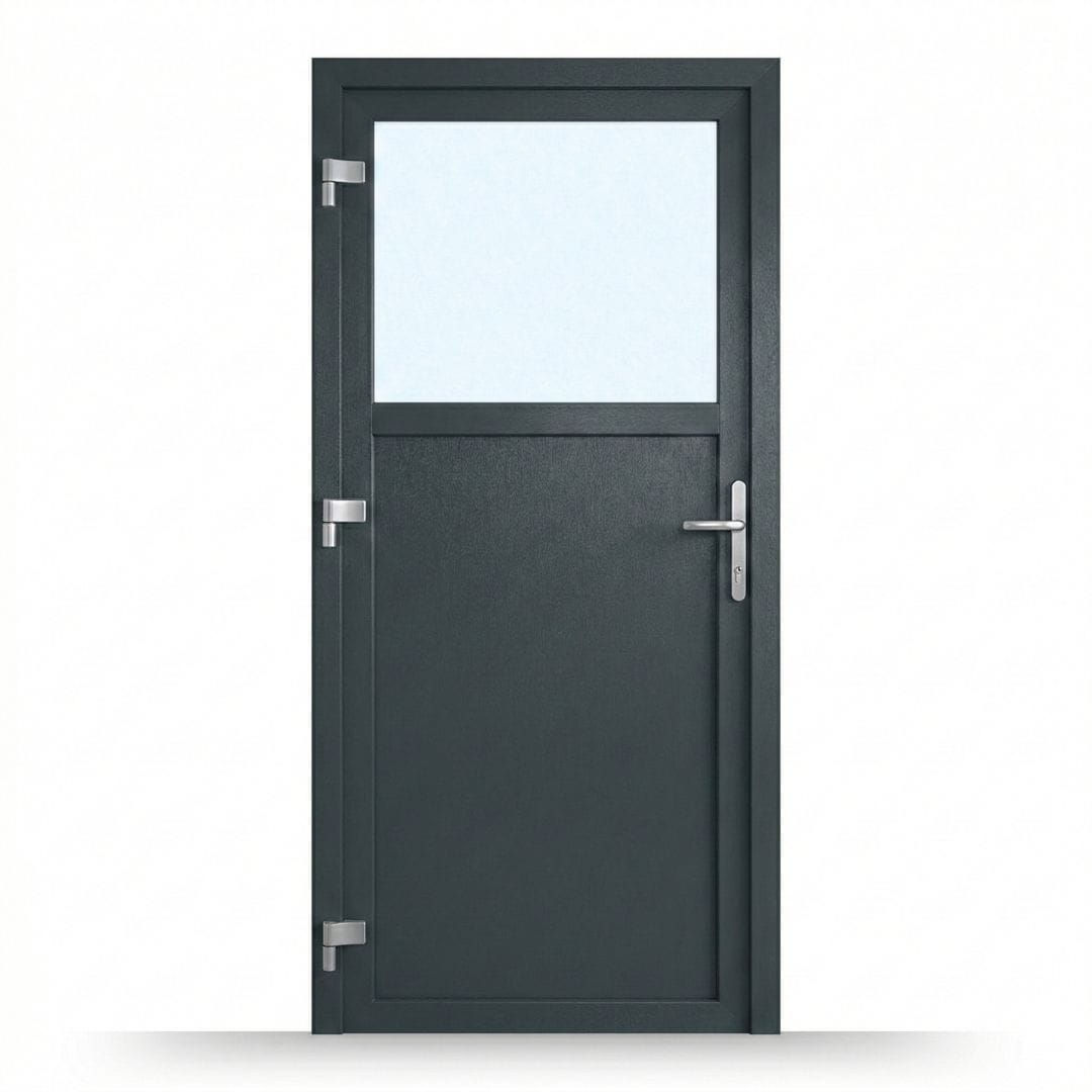 Nebeneingangstür 1/3 Glas – Anthrazit & Weiß – Außen - & Innenöffnend nach Maß - Fensterfabrik24