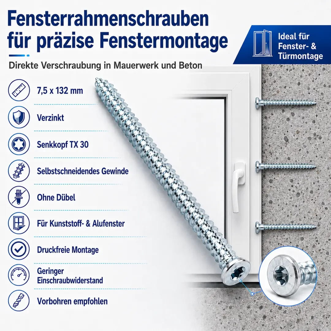 1x Fenster Fensterrahmenschraube Rahmenschraube TX verzinkt - Fensterfabrik24