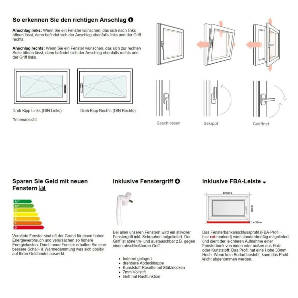 Kellerfenster Kunststoff Dreh/Kipp - 2 - fach - Verglasung - Weiß - 60 mm Profil - Fensterfabrik24