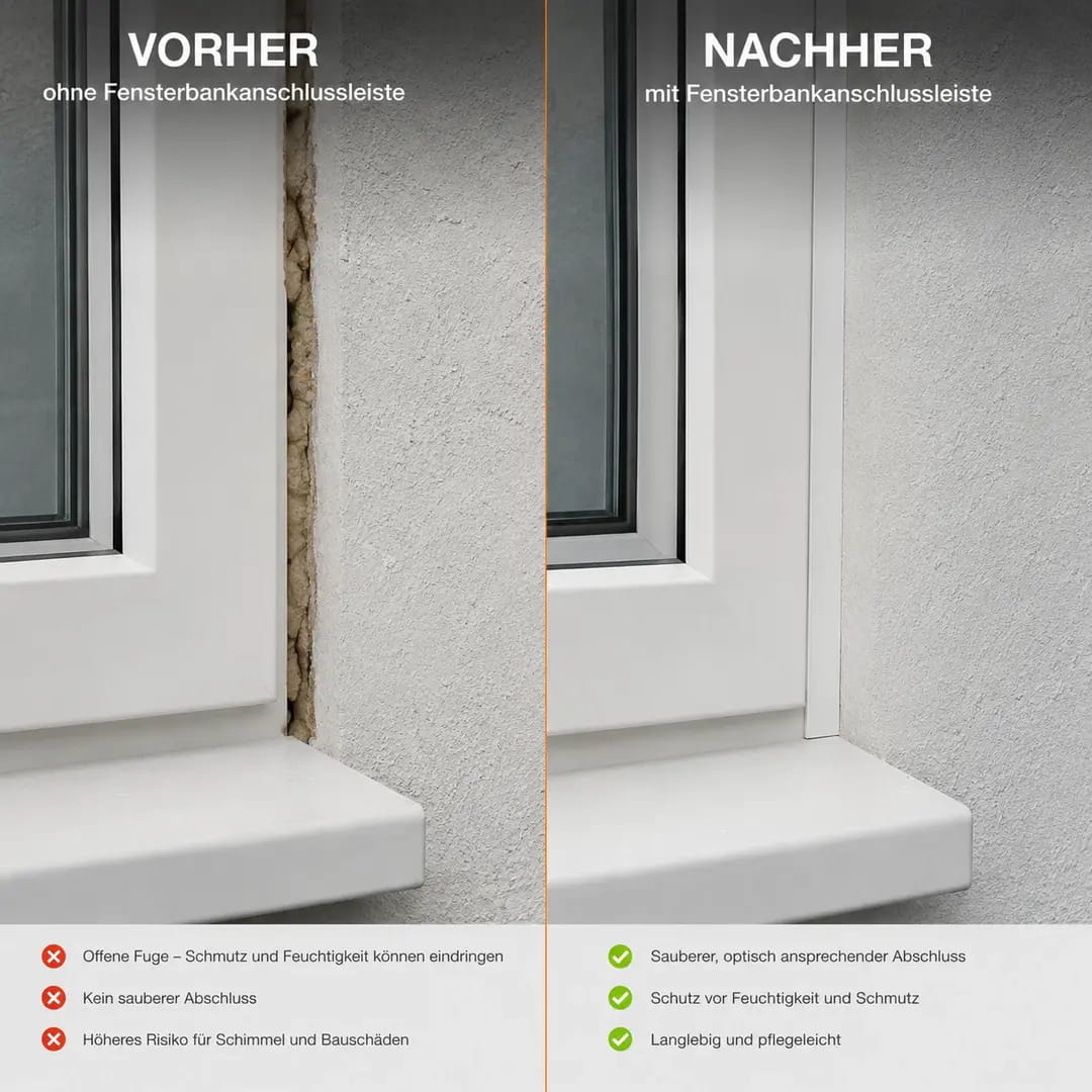 Selbstklebende Fensterleiste Weiß 20-60 mm – PVC, Preis pro Meter - Fensterfabrik24